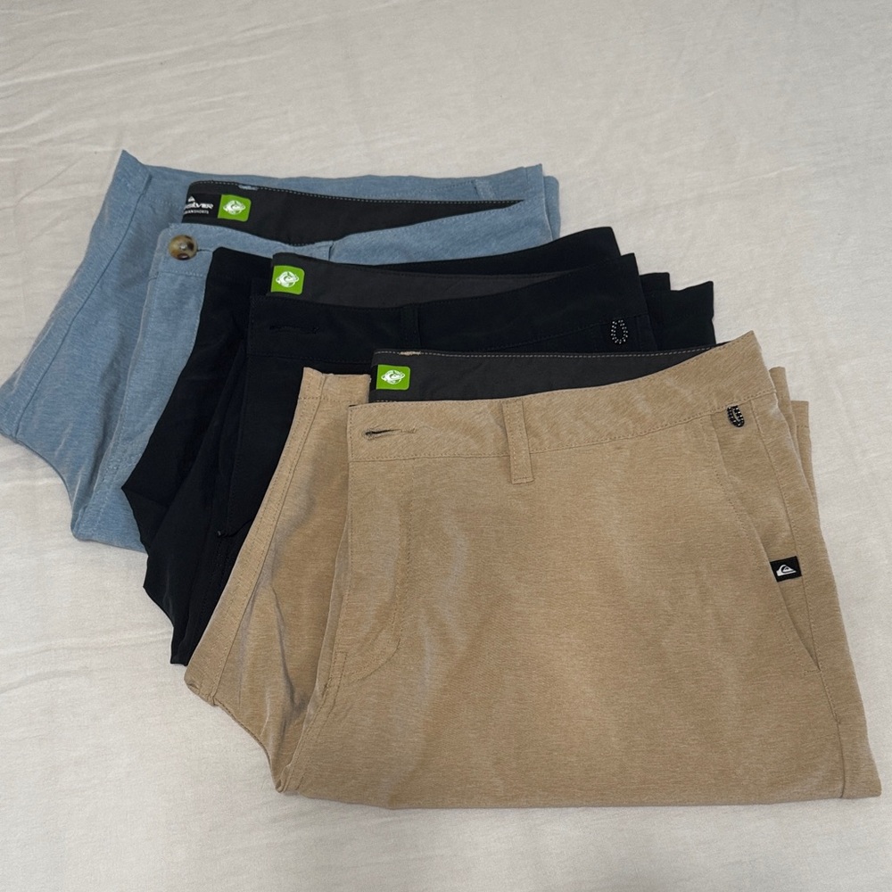 Quiksilver Shorts Collection - Blue, Black, Tan.